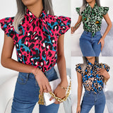 Wind Shooting Spring And Summer Leisure Leopard Wood Ear With Chiffon Shirts Women's