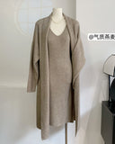 Knitted Suit For Autumn/Winter 2025 Women's Elegant Vest Dress + Long Open Shirt Jacket