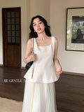 Xixi 2025 Summer New Korean Version Of The Temperament Lotus Leaf Side Simple Sleeveless Vest Women's Top