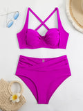 2025 Sexy New Hard Cup Pure Color High-Waist Swimsuit