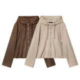 New Women's Hooded Zip Pocket Deer-Skinned Long-Sleeved Jacket