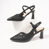 High-Heeled Sandals New Fashion Pointed Sandals Behind The Air Soft Leather Hollow Hollow High Heels