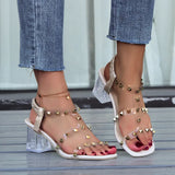 High-Heeled Rivet Sandals Women 2025 Summer New Fish Mouth Thick Heel Heel Heel Crystal Heel Lady