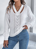 Shooting 2025 Autumn And Winter Leisure Hollow V-Necked Lantern Sleeve Sweater Women's