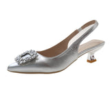 Summer New Pointed Sandals After The Ribbon With Large Size Square Buckle High Heels Gentle Fashion Women's