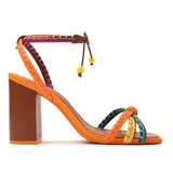 Roman Style Female High-Heeled Toe With Hollow Colored Sandals Square Thick Heel