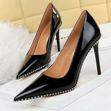 Shoes Rivet Woman Pumps 2021 New High Heels Stiletto Pu Leather Women Heels Sexy Party Shoes Female Heel Plus Size