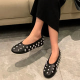 New Women's Shoes Black Rivet Decoration Flat Shoes Shallow Comfortable Sleeve Lazy Single