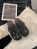 Rivet Drill Gray Thick Bottom Booster High-Boken Shoes Women 2025 Spring New Bag Head Lazy Half