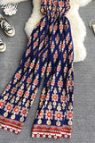 Bohemian Women Printed Jumpsuits Female Sexy Slash Neck Off Shoulder High Waist Wide Leg Loose Romper Vacation Beach