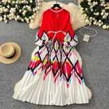 Elegant Dress Women Fashion Nail Ball Collar Hollow Pressure Folding Lantern Sleeves To Print Long
