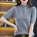 Zingj And Summer Loose And Versatile Wool Knit Short Sleeve Women Plus-Size Round-Neck Solid Color Bottom Knit T-Shirt Thin-Outfit