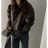 Vintage Pu Leather Oversized Zip Up JacketOutfit