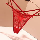 Sexy Embroidery Cross-Band Incognito Thin Lace Tone Transparent Low-Rise Hollow