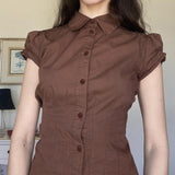 Sweet Niche Wind Collar Bubble Sleeve Shirt Design Pressure Folding Waist Thin Commuter Cardigan T-Shirt