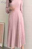 Korea Chic Pleated Folds Party Dresses for Women Long Sleeve Casual Woman Bodycon Dress Evening Vestidos Autumn 2023