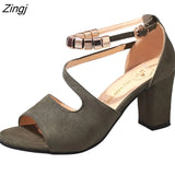 summer sexy fish mouth hollow Roman sandals thick with word with beaded high heels female summer Sexy female