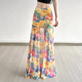 Oil Painting Fenghua Printed Mesh Dress Summer Beach Resort Wind Long Bag Hip Thin A