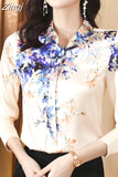 Women Shirt 2023 New Spring Autumn Female Clothing Print Vintage Blouse Fashion Floral Womens Tops Elegant Women
