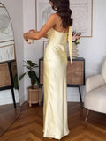 Women's Slanted Shoulder Tie With Sleeveless Solid-Colored Dress Stylish Simple Women