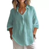 New Solid Color Leisure Loose Size V Collar Long Sleeve Top Shirt