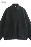 Oversize Bomber Jacket Women Beige Baseball Jackets For Women 2023 Long Sleeve Spring Jacket Woman New In