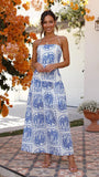 Zingj Years New Sexy Chest Small Fresh Print Lace-Up Long Dress