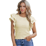 Texture Lotus Side Short-Sleeved T-Shirt Women 2025 Casual Round Collar T-Shirt