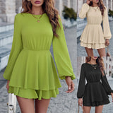 2025 Autumn / Winter Fashion Women's Wear Trend Solid Color Round Collar Waist Knit Long Sleeve