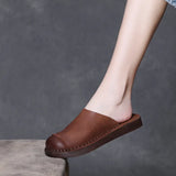 Time 99] Head-Level Cow Skin Retro Wearing Baotou Half Slippers Women's Summer Comfortable Leisure Boun
