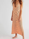 Sleeveless Dress Women Knitted Summer Beach Dress Female Fashion Hollow Out SwimSuit Cover Ups Maxi Dress Vestido