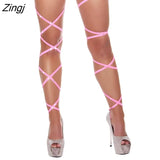 Women Girls Solid Sexy Lingerie Bandage Fishnet Stockings Thigh-High Rhinestone Leg