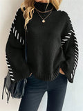 Casual Loose Knitted Sweater 2025 New High-Necked Color Design For