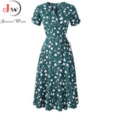 Women Floral Print Bohemian Beach Dress Short Sleeve Elegant Vintage A-Line Summer Chiffon Dress Casual Boho
