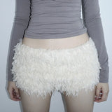Girls White Plush Low-Waist Shorts 2025 Autumn And Winter New Fashion Casual Tight Warm Pants Women's