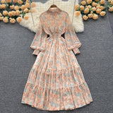 Autumn Vintage Chic Gentle Wind Broken Flower Dress Women's Standing Collar Long Dress Yang Age Reduction French First Love