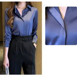 Shirts Women White Shirt Women Long Sleeve Shirts Blouse Satin Silk Blouse Ladies Tops 2023 Fashion Solid Woman