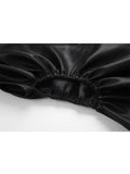 Faux Leather Sexy Black Spaghetti Strap Mini Dresses Women High Waist Hollow Out Design Backless Loose Party Club Midi