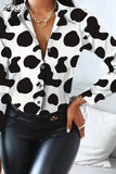 Long Sleeve Tops Women Blouse 2023 Spring Autumn New Cow Pattern Long Sleeve Dot Print Shirt Button Clothes Blusas