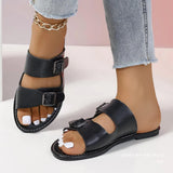 Buckle Flat Bottom Slipper Female Exposed Toe Retro Wind Beach Cool