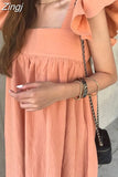 Chic Ruffle Edge Pleated Summer Women Dress 2023 New Ladies Elegant High Waisted Dresses Fashion Woman Cotton Long