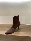 Heel Tip Velvet Tuff Cardits Thin Boots Short Boots Women's Shoes 2025 Autumn And Winter New Single Boots Korean Small Bare