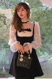 A-Line Slim Dress for Women French Lace Fairy One Piece Dress Korean Petal Sleeve Party Elegant Dress Female Autumn