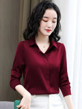 Women Shirts Satin Long Sleeve Blouse Women Fashion Elegant White Shirt Solid Basic Womens Tops and Blouses New Female
