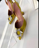 Fashionable Half Slippers Women's Sandals Fashionable Sparkling Rhinestones Satin Wine Glass Heel Shoes Closed-Toe