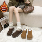 Women 2025 Autumn And Winter New Baotou Thick Bottom Height Half Slippers Women Round Head Loose Cake Bottom Plus Velvet Boun