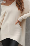 Women's Oversized Sweater V Neck Blue Autumn Winter Loose Nit Pullover 2023 Female Knitted Sweaters for Women 2023