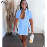 Casaul Women Mini Dress Split Out Turn Down Collar Solid Color Slim Bodycon Side Split Dresses For Women
