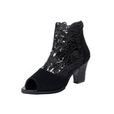 Hot Large-Size Mesh High Heels Coarse Heel Lace Fish Shoes Women's Sandals