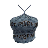 Shooting Spice Girls Letter Printing To Make Old Hole Hanging Neck Sling Vest Short With Chest Cushion Top